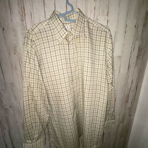 Peter Millar Men’s Large Checkered Button-Down Shirt Yellow Green Plaid
